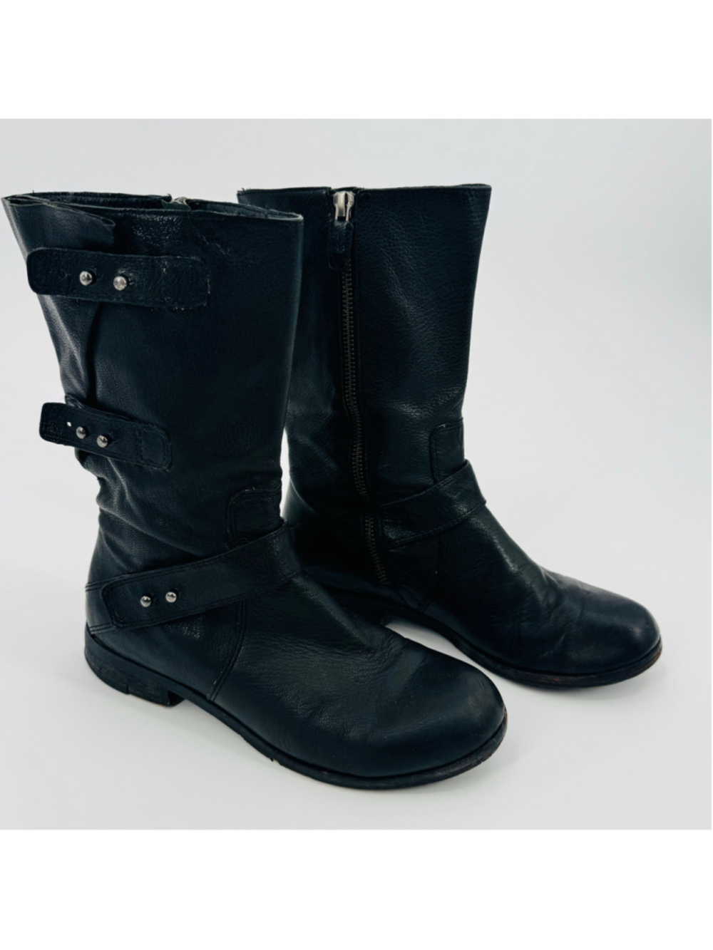 Women's Eileen Fisher Black Leather Moto Boots Size 6